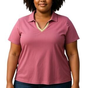 Sincerely Jules XL Pink Golf Tennis Polo Shirt V Neck Short Sleeve Active Top